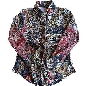 Boho‎ Chic Graphic Animal Floral Paisley Print Tie Front Women's Size Medium